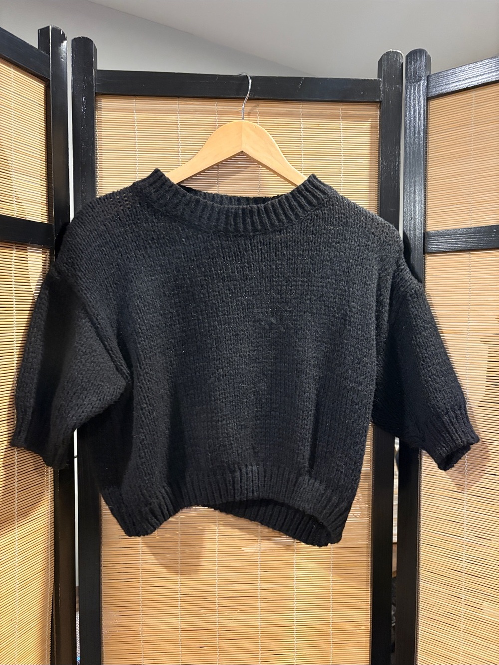 Black Short-Sleeve Knit Sweater - Women